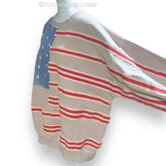 NWT Free People X Tricia Fix Stripes And Stars Pullover Size Large Tan Blue Red - Picture 8 of 15